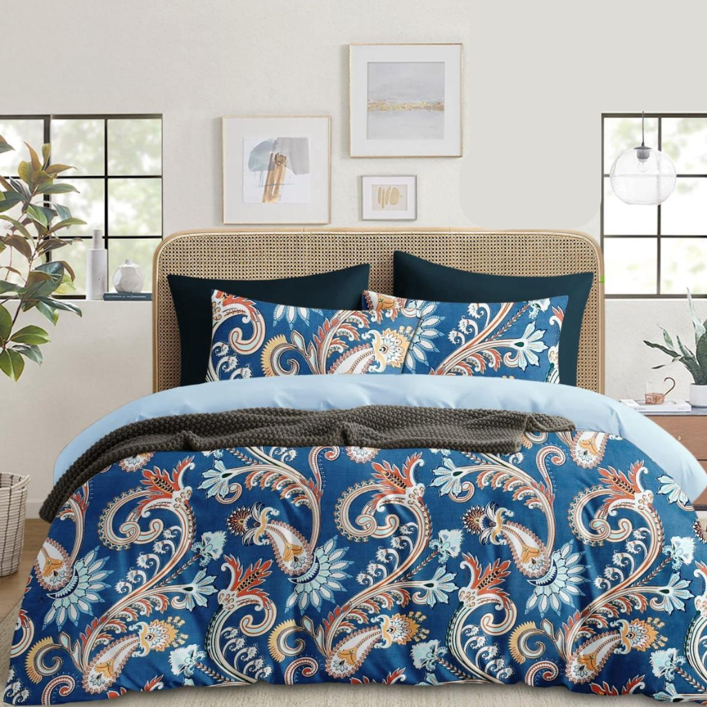 Indigo Petal Flow – 210 TC Cotton Blend Bedsheet | King Size (BUY 1 GET 1 FREE)