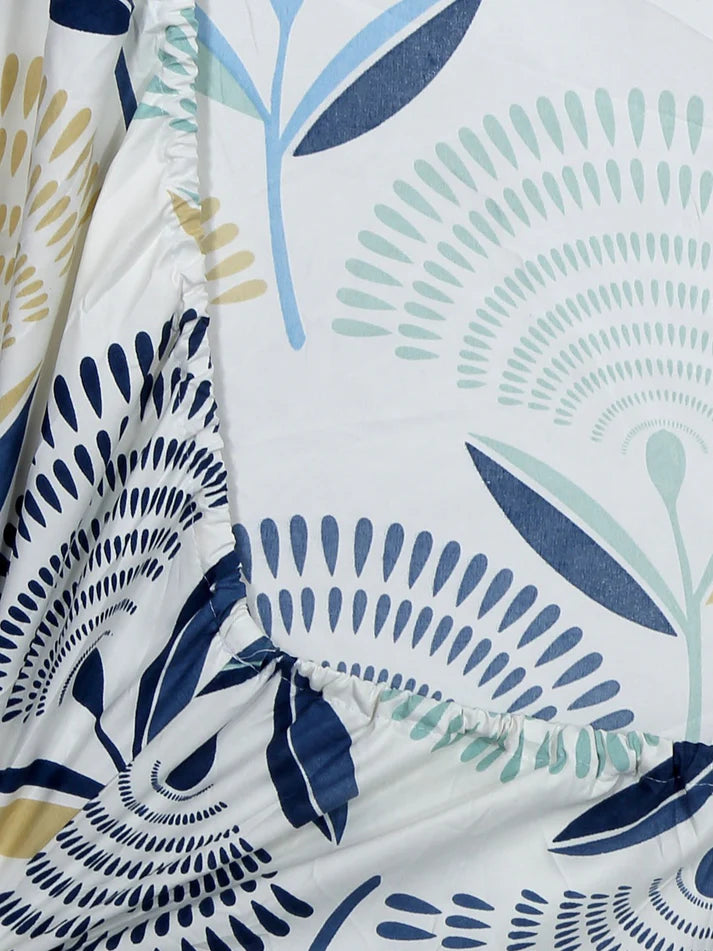 Cotton Blend Elastic Fitted King Bedsheet with 2 Pillow Covers