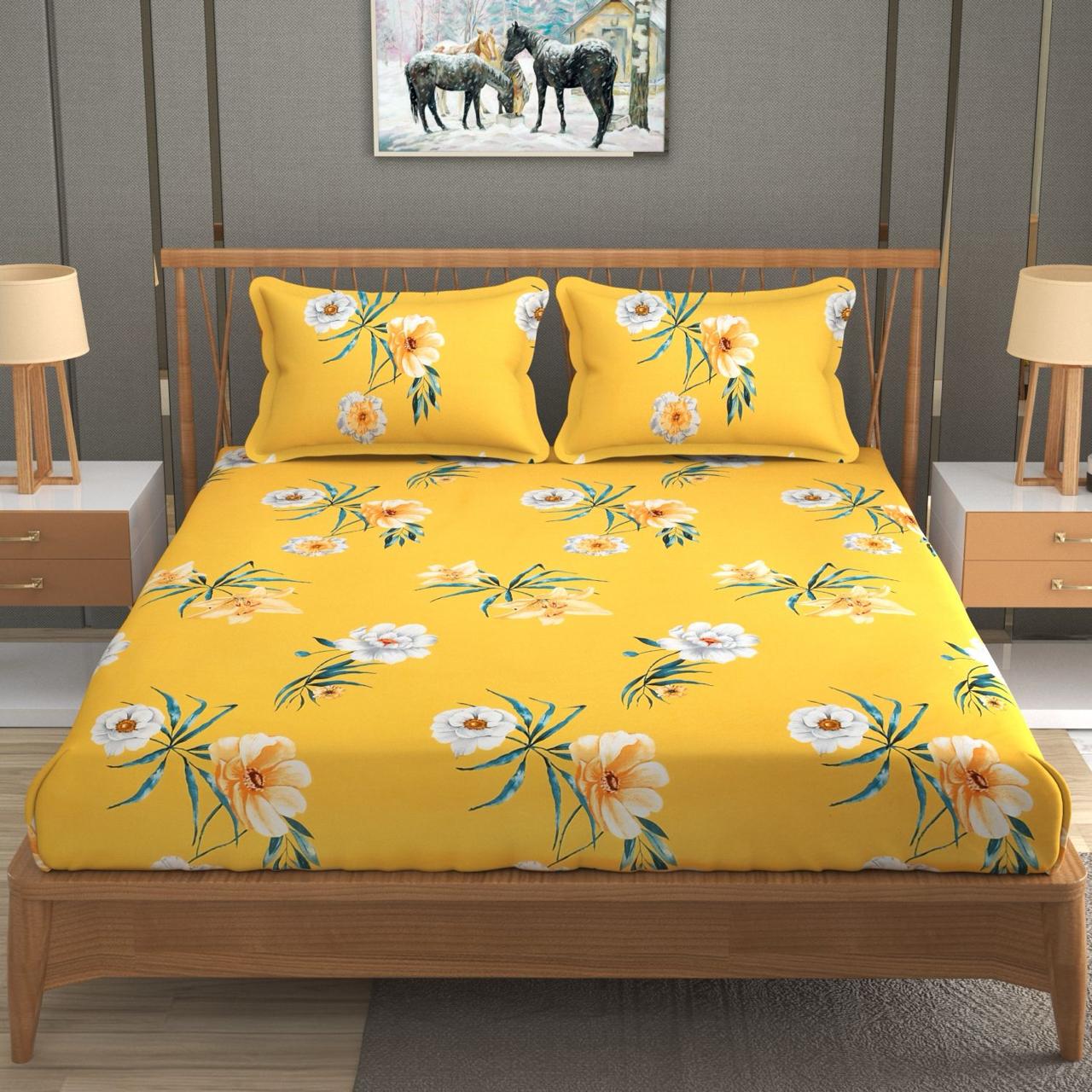 Cotton Blend Elastic Fitted King Bedsheet with 2 Pillow Covers (BUY1 GET1 FREE)