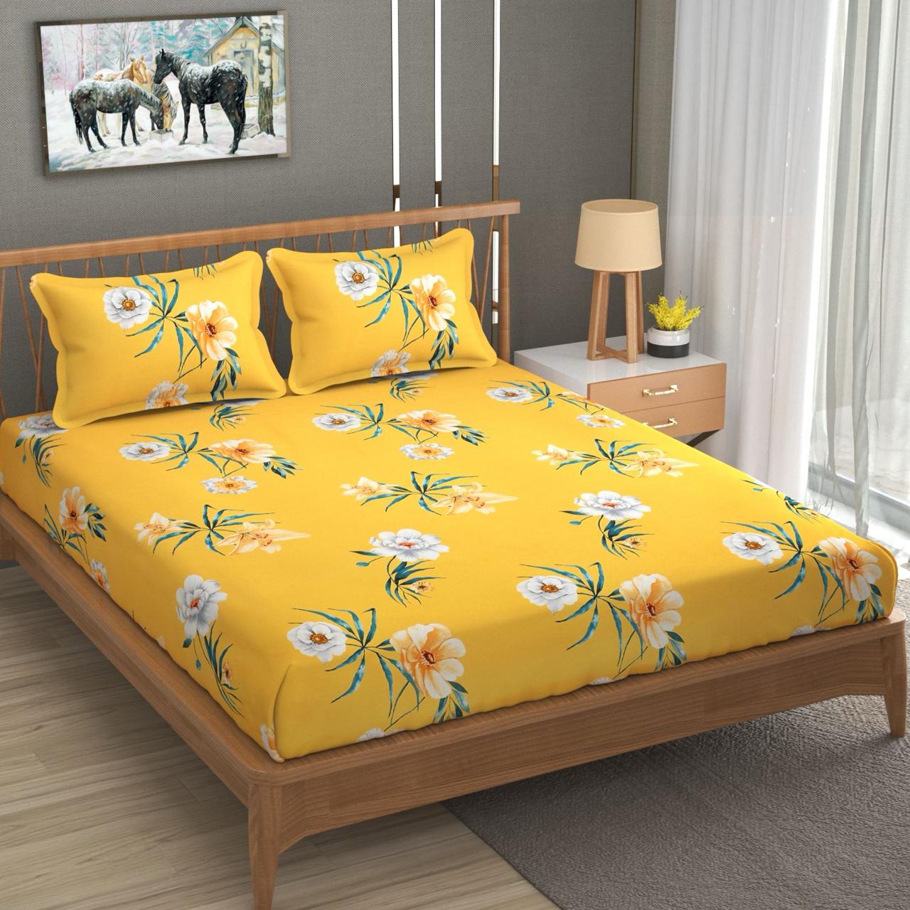 Cotton Blend Elastic Fitted King Bedsheet with 2 Pillow Covers (BUY1 GET1 FREE)