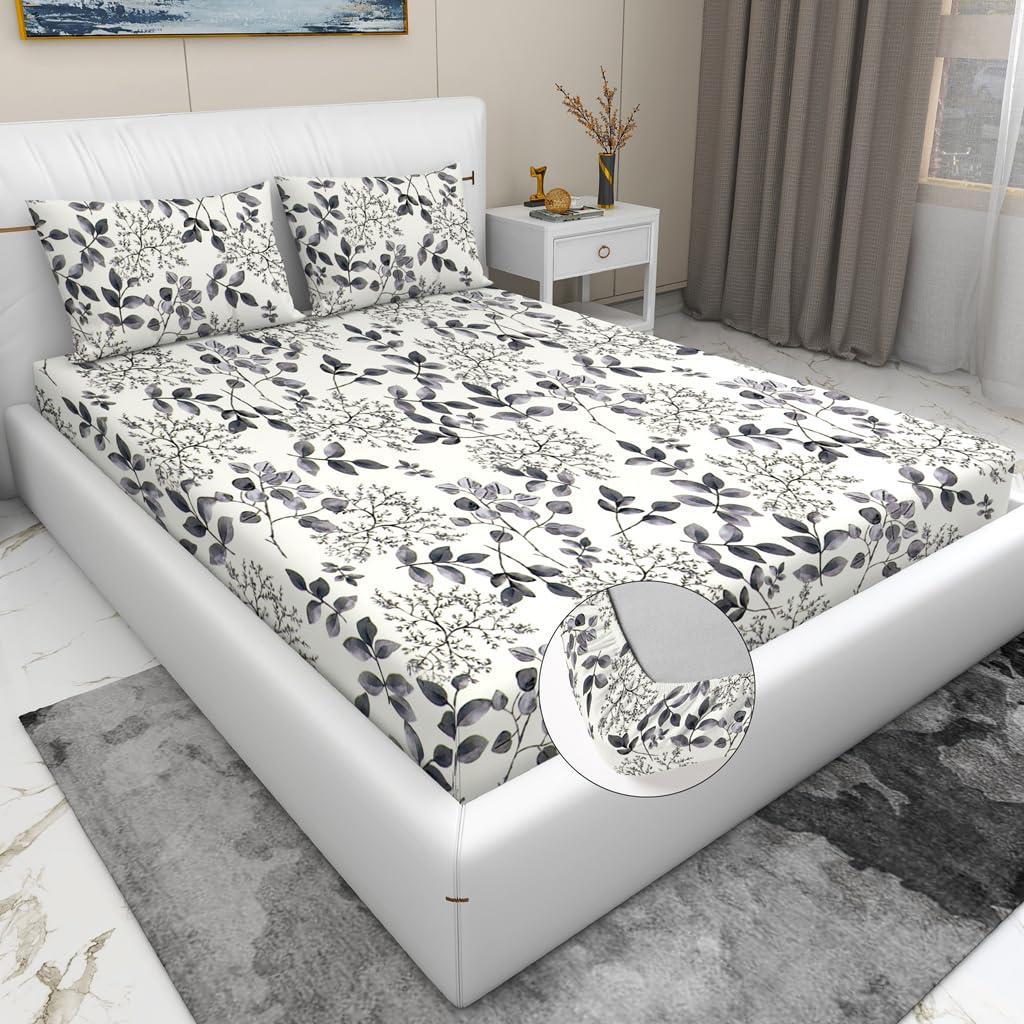 Premium Cotton Elastic Fitted King Size Bedsheet with 2 Pillow Covers