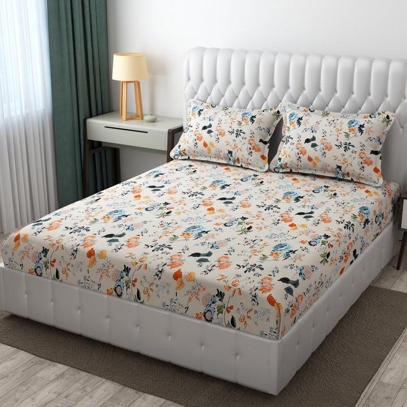 Premium Cotton Elastic Fitted King Size Bedsheet with 2 Pillow Covers (BUY1 GET1 FREE)