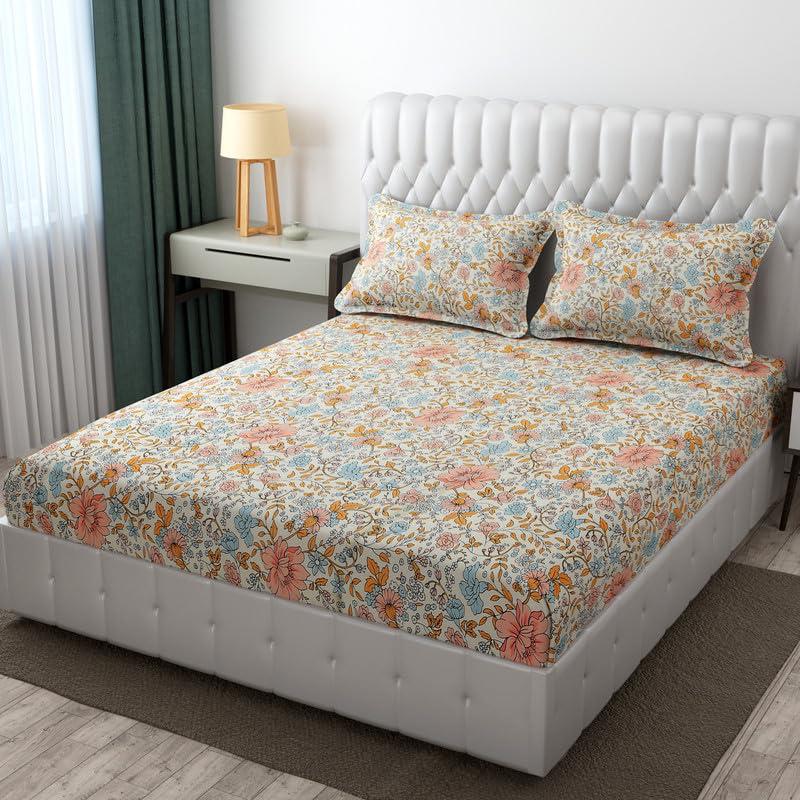 Premium Cotton Elastic Fitted King Size Bedsheet with 2 Pillow Covers