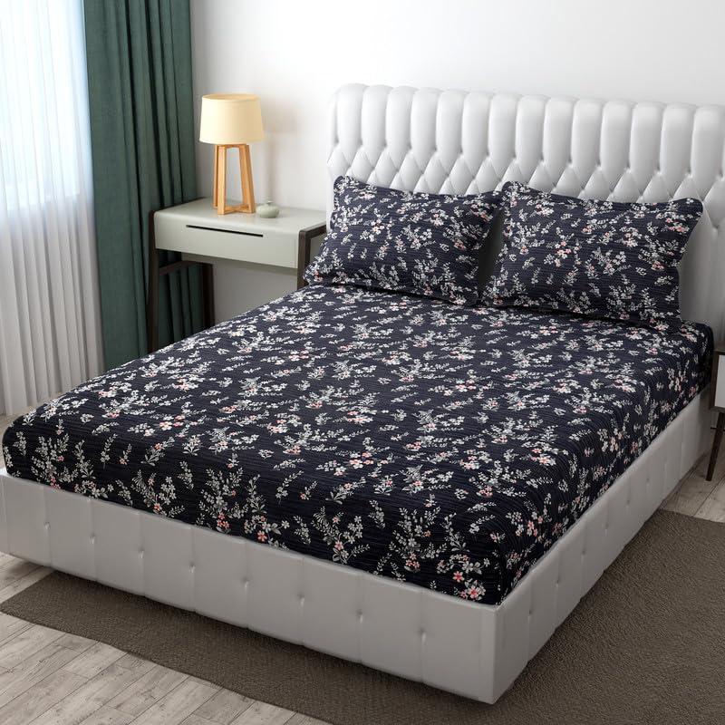 Premium Cotton Elastic Fitted King Size Bedsheet with 2 Pillow Covers (BUY1 GET1 FREE)