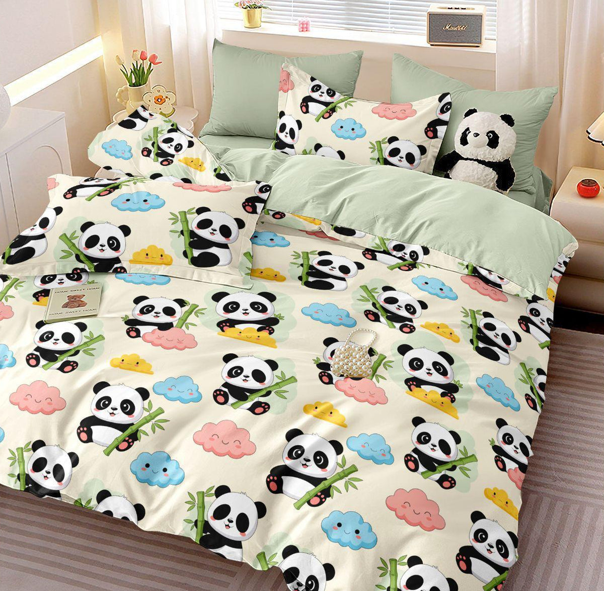 Panda Paradise – 210 TC Cotton Blend Bedsheet | King Size (BUY 1 GET 1 FREE)