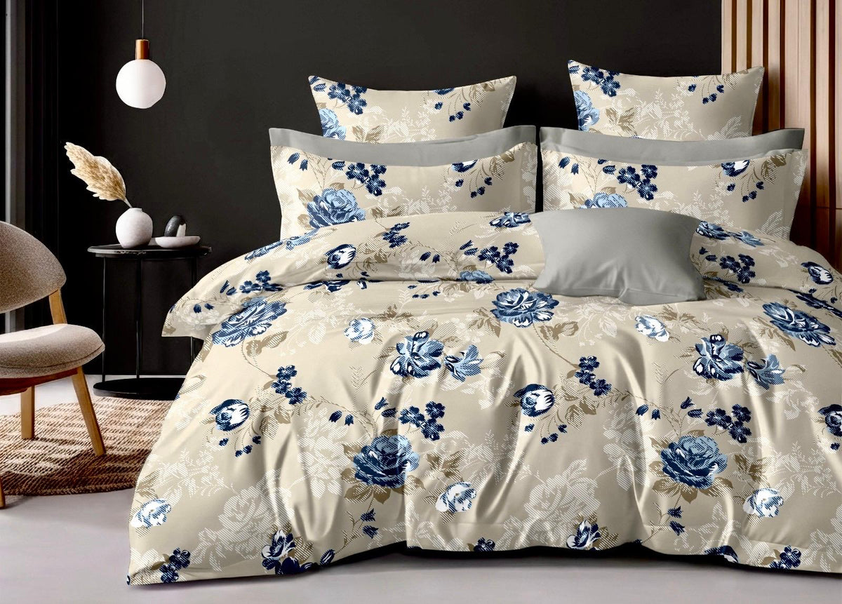 Navy Bloom – 210 TC Cotton Blend Bedsheet | King Size (BUY 1 GET 1 FREE)