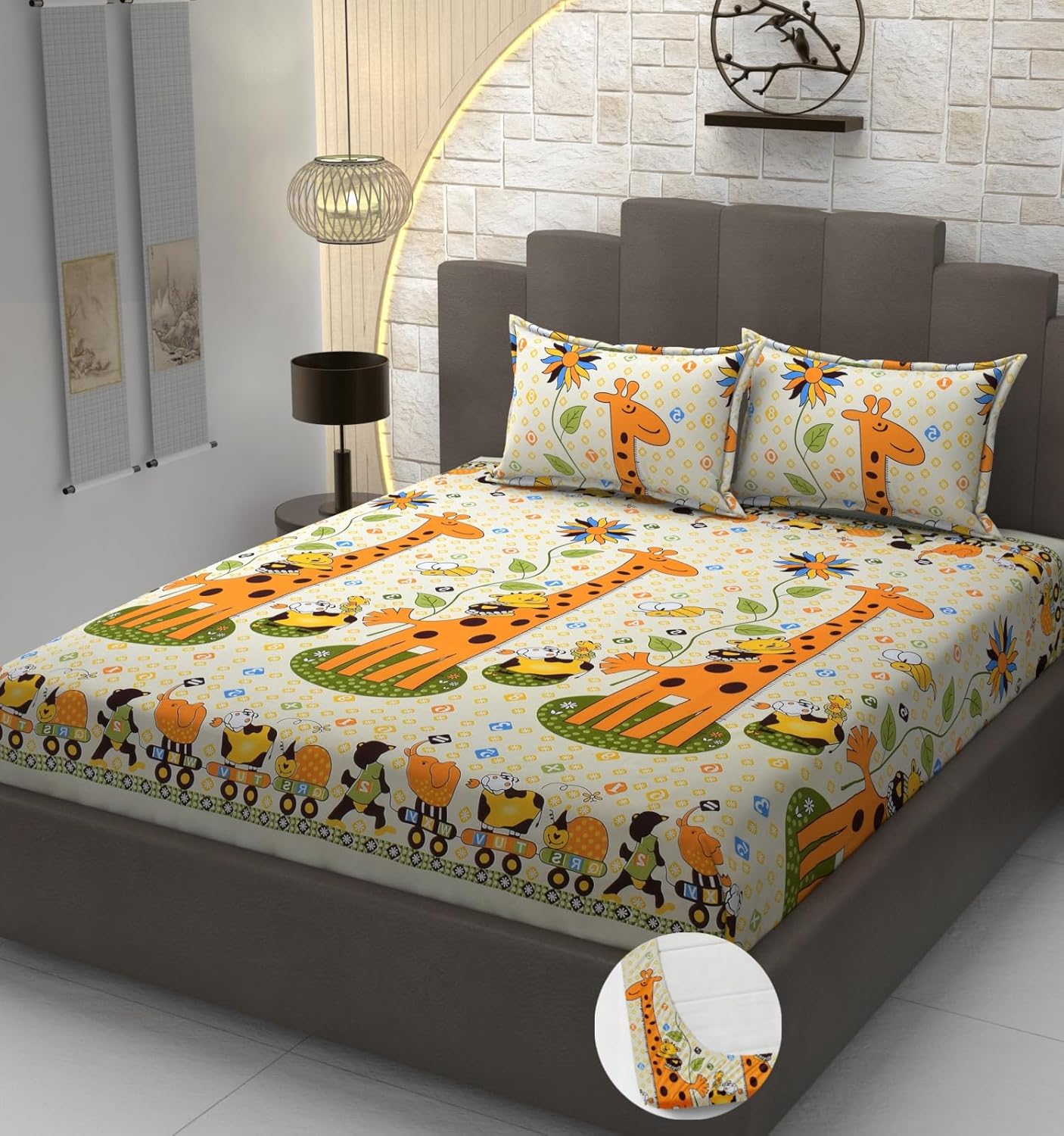 Cotton Blend Elastic Fitted King Bedsheet with 2 Pillow Covers (BUY1 GET1 FREE)