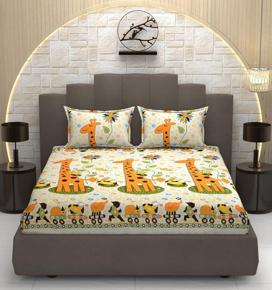 Cotton Blend Elastic Fitted King Bedsheet with 2 Pillow Covers (BUY1 GET1 FREE)