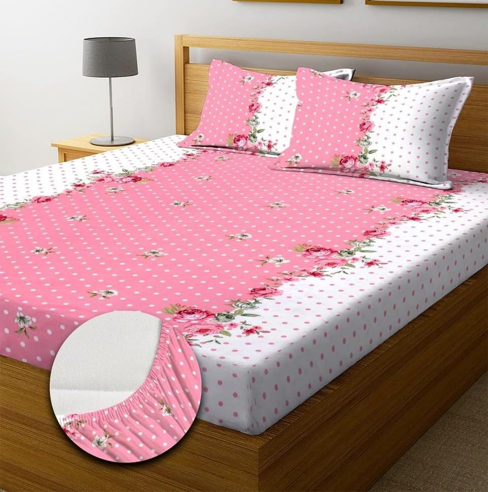 Cotton Blend Elastic Fitted King Bedsheet with 2 Pillow Covers (BUY1 GET1 FREE)