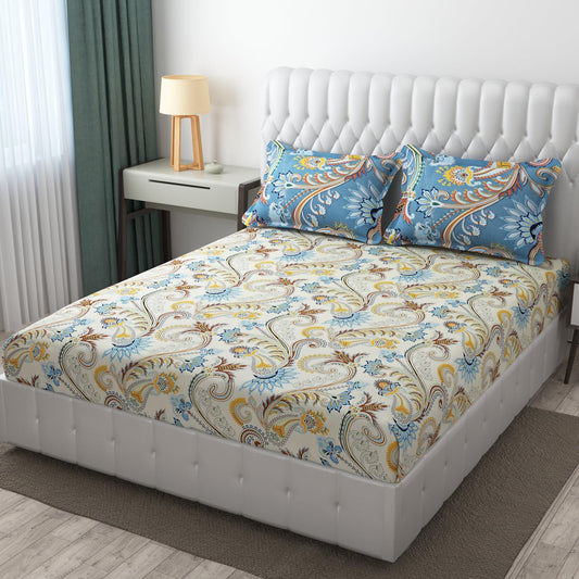 Premium Cotton Elastic Fitted King Size Bedsheet with 2 Pillow Covers (BUY1 GET1 FREE)
