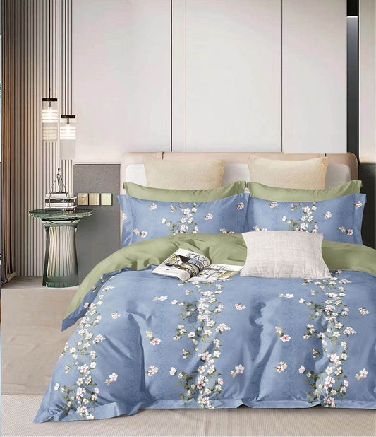 Indigo Petal Flow – 210 TC Cotton Blend Bedsheet | King Size (BUY 1 GET 1 FREE)