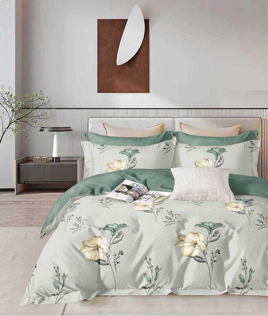 Emerald Bloom – 210 TC Cotton Blend Bedsheet | King Size (BUY 1 GET 1 FREE)