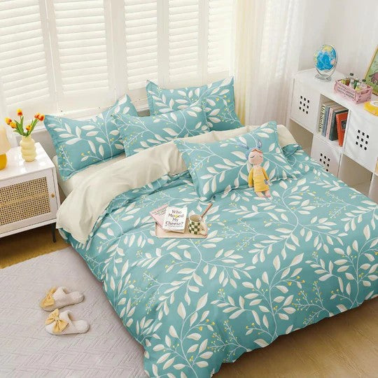 Aqua Blocks – 210 TC Cotton Blend Bedsheet | King Size (BUY 1 GET 1 FREE)