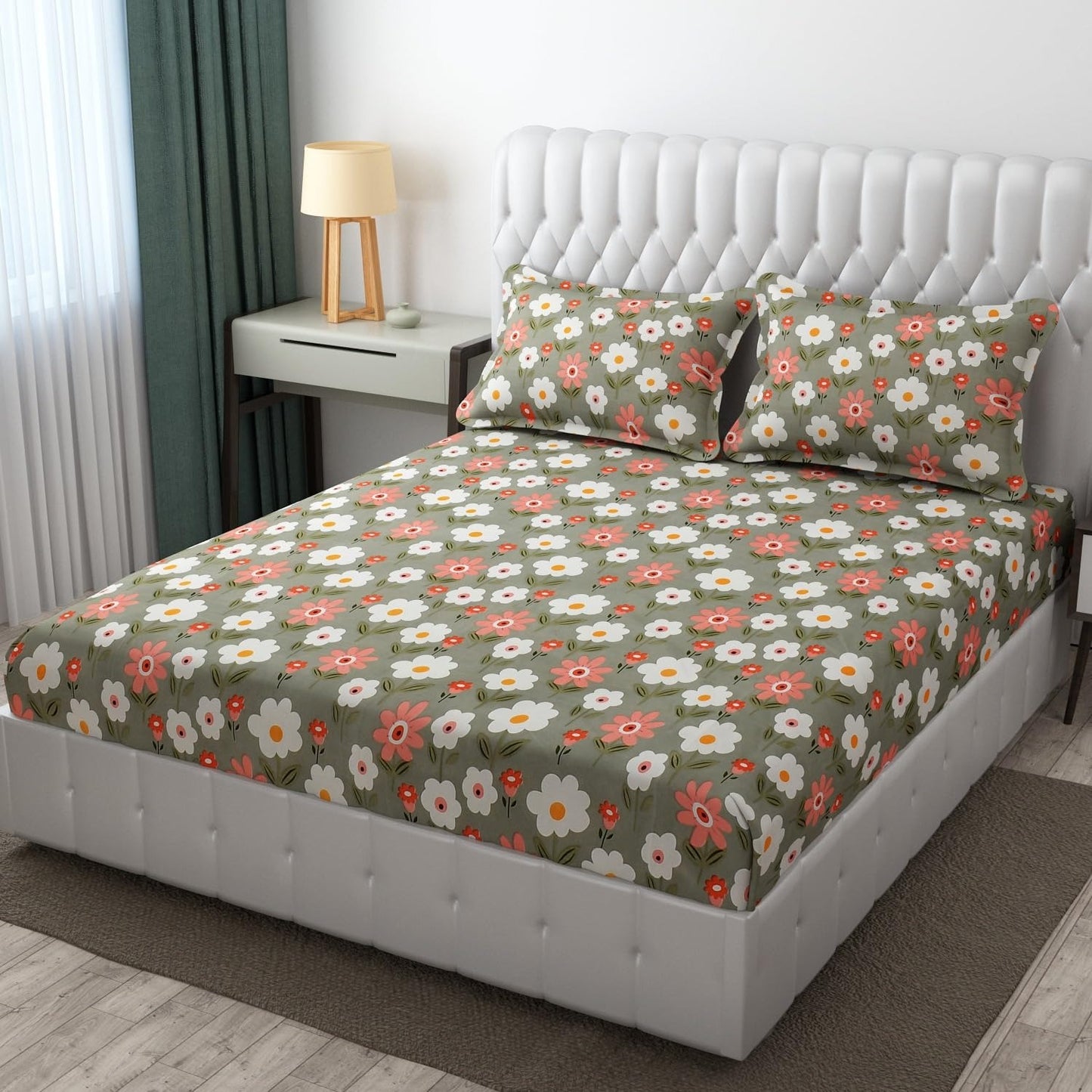 Premium Cotton Elastic Fitted King Size Bedsheet with 2 Pillow Covers (BUY1 GET1 FREE)