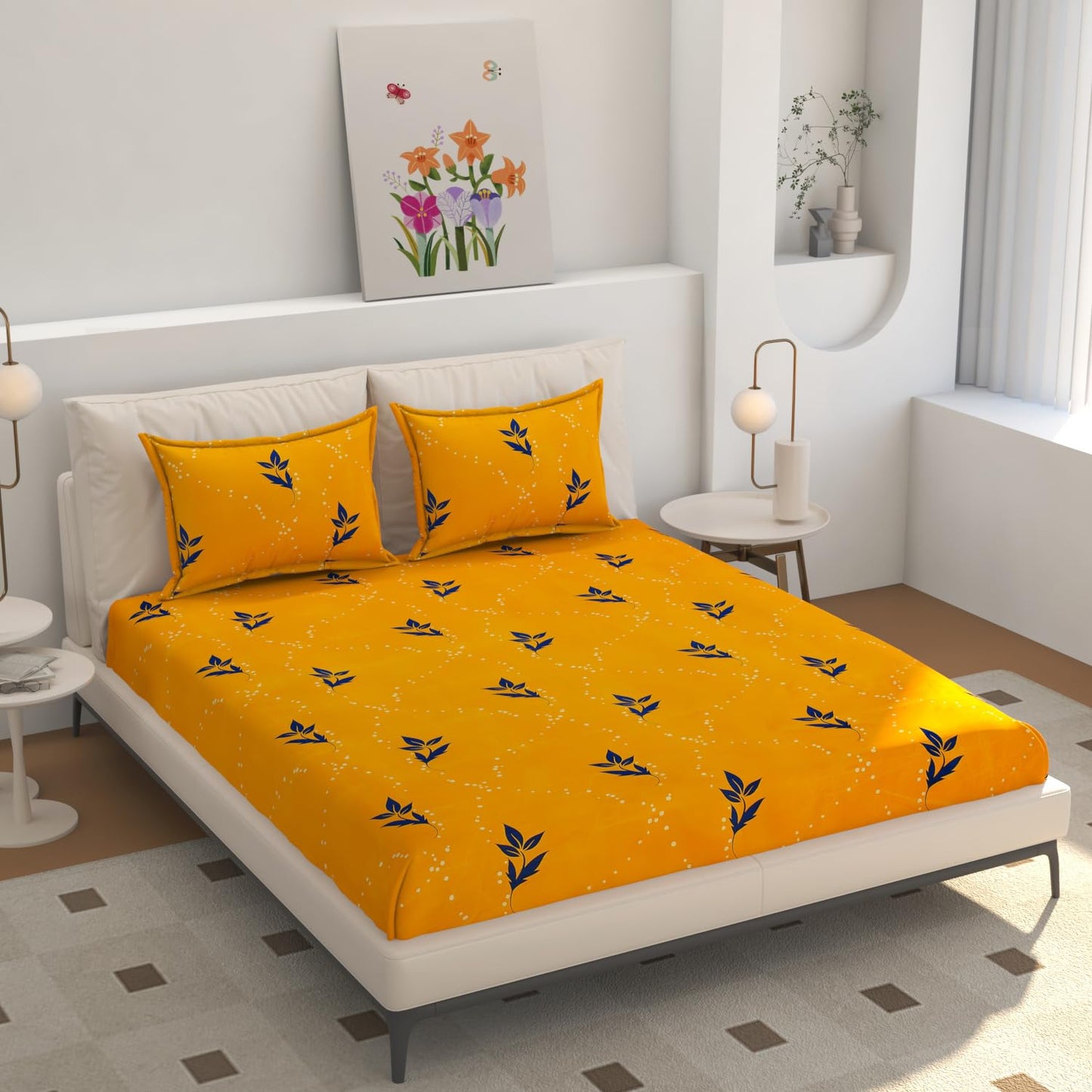 Premium Cotton Elastic Fitted King Size Bedsheet with 2 Pillow Covers (BUY1 GET1 FREE)