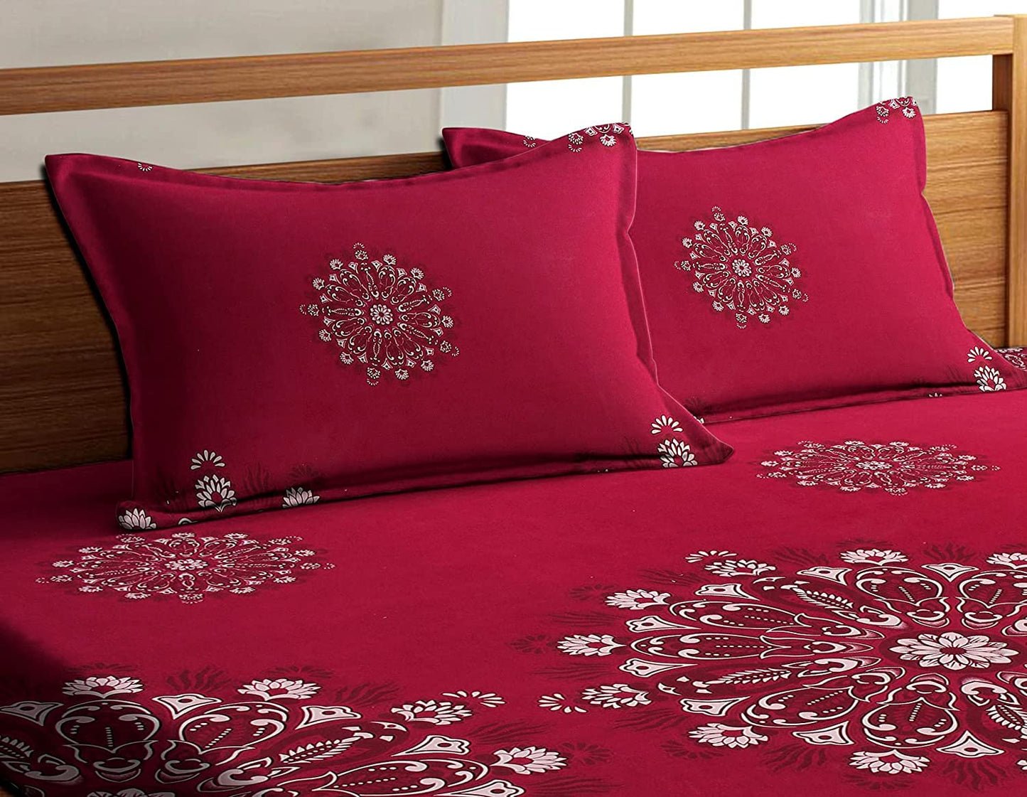 Red Reverie – 210 TC Cotton Blend Bedsheet | King Size (BUY 1 GET 1 FREE)