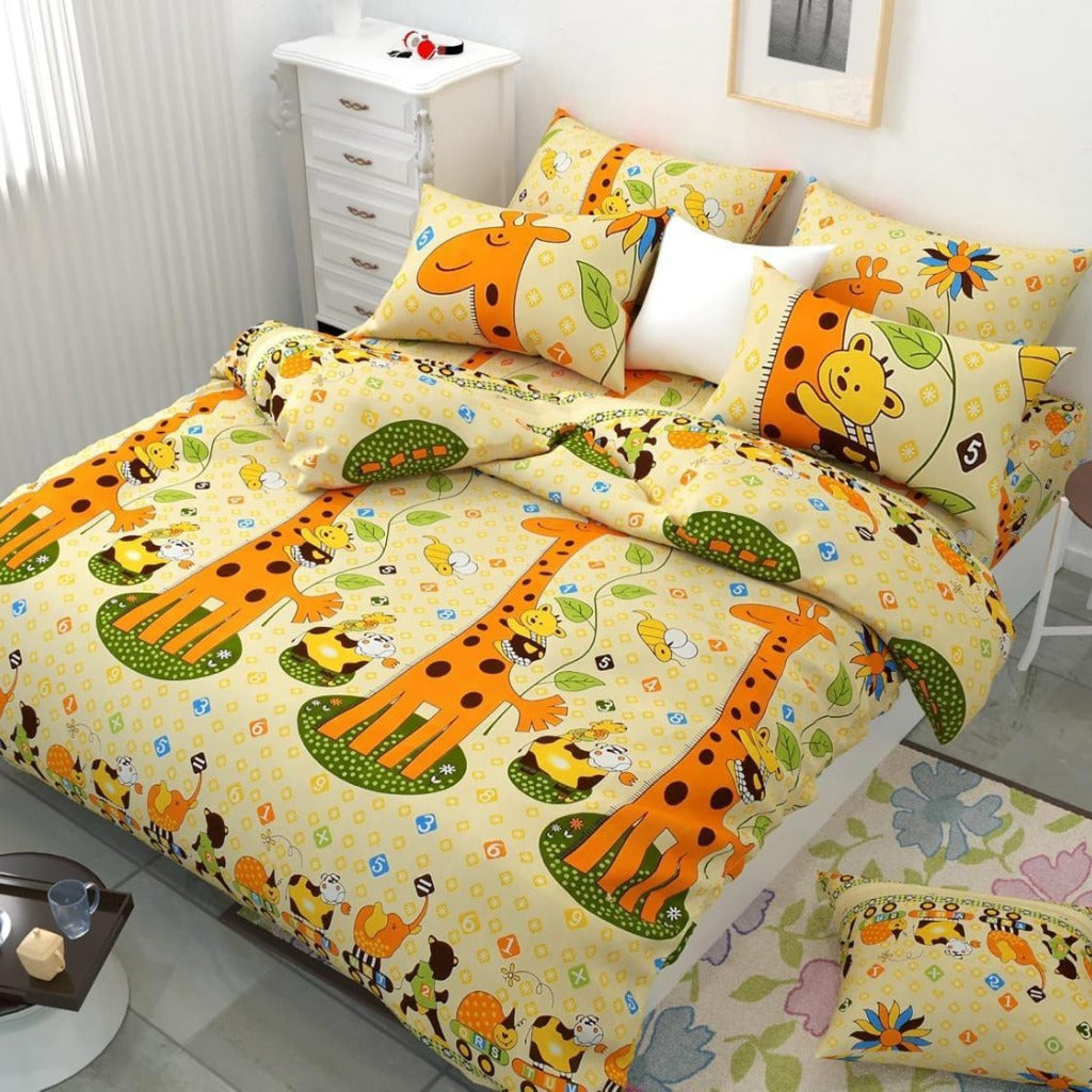 Giraffe Bloom – 210 TC Cotton Blend Bedsheet | King Size (BUY 1 GET 1 FREE)