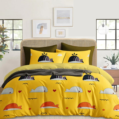 Yellow Whale – 210 TC Cotton Blend Bedsheet | King Size (BUY 1 GET 1 FREE)