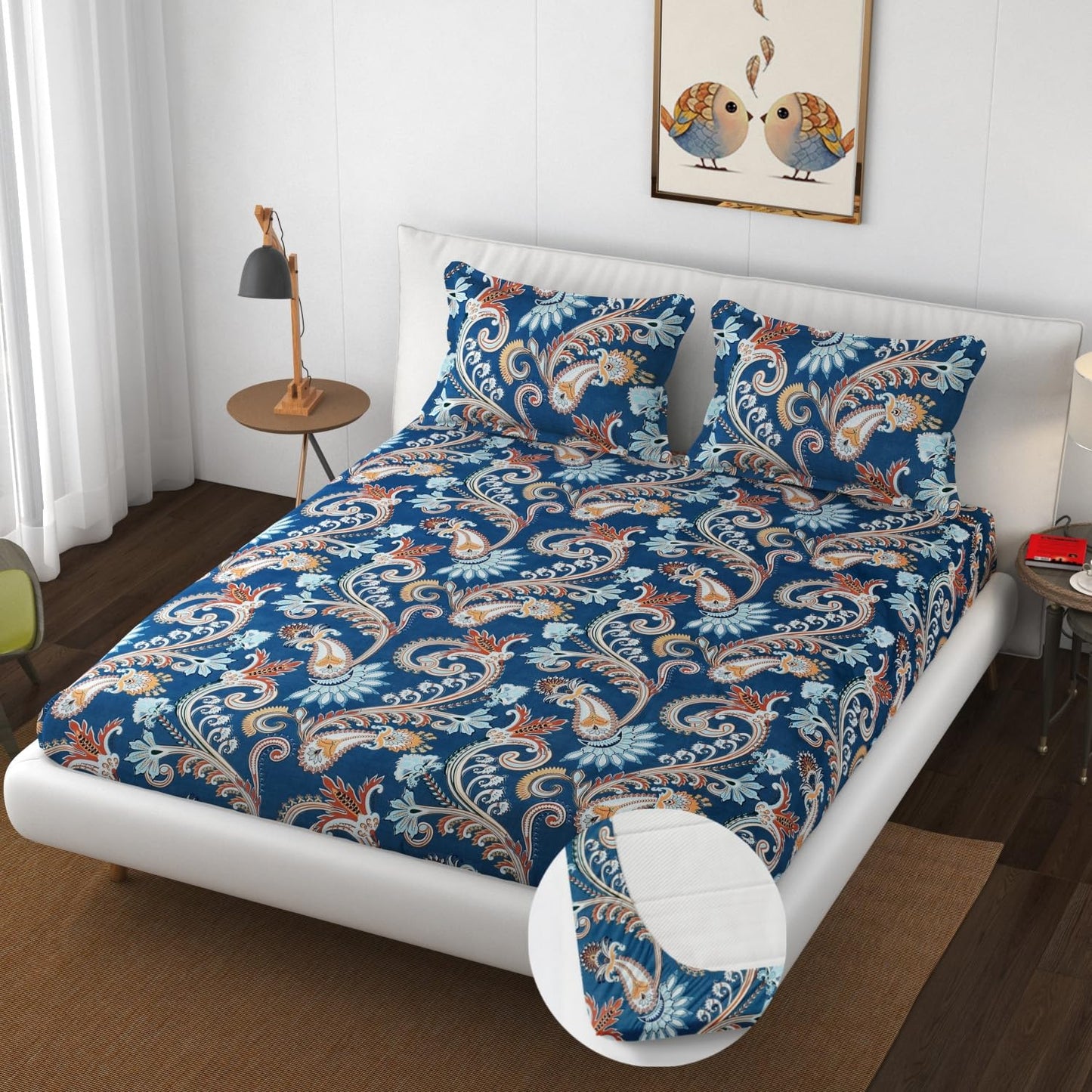 Cotton Blend Elastic Fitted King Bedsheet with 2 Pillow Covers (BUY1 GET1 FREE)