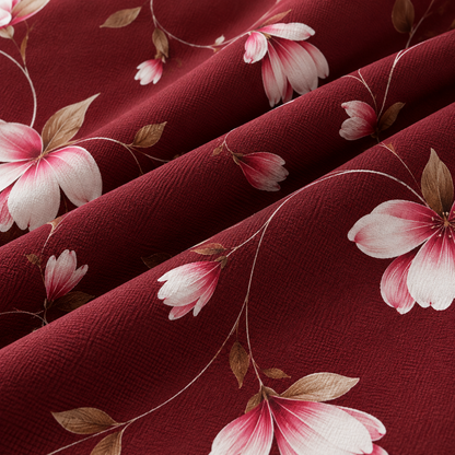 Printed Stretchable Elastic Sofa Cover Set 3 Seater & 1 Seater | Burgundy Floral Design