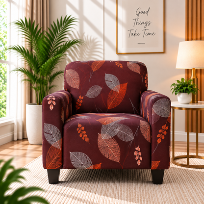 Printed Stretchable Elastic Sofa Cover Set 3 Seater & 1 Seater | Burgundy Leaf Design