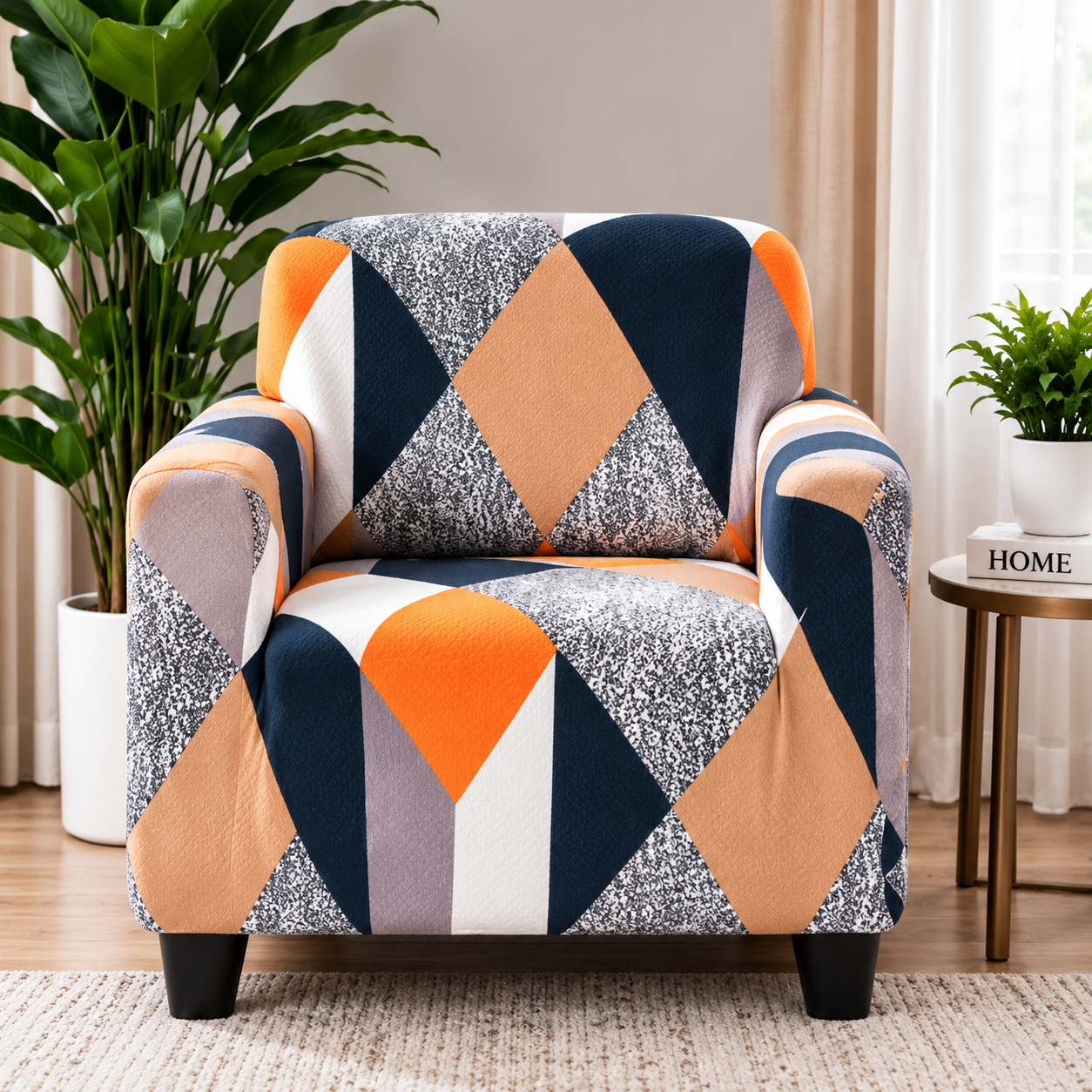 Printed Stretchable  Elastic Sofa Cover Set 3 Seater & 1 Seater | Geometric Design