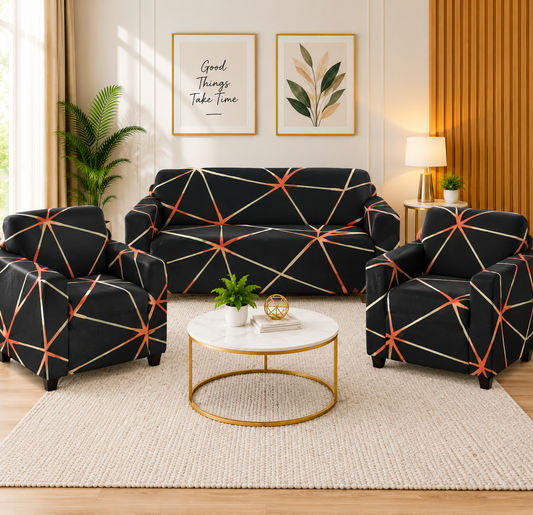 Premium Geometric Pattern Sofa Cover Set for 3+1+1 Seater | Stretchable & Washable Sofa Covers