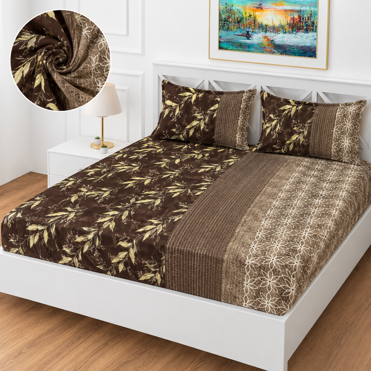 Premium Winter Double Bedsheet | Floral & Abstract Printed Soft Bedsheet with 2 Pillow Covers