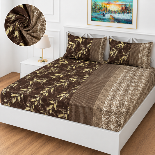 Premium Winter Double Bedsheet | Floral & Abstract Printed Soft Bedsheet with 2 Pillow Covers