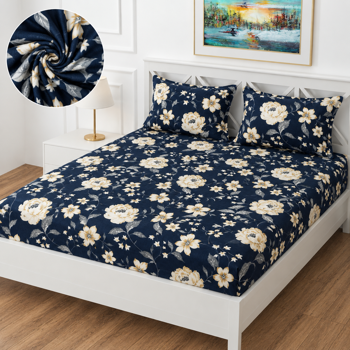 Premium Winter Double Bedsheet | Floral Printed Soft Bedsheet with 2 Pillow Covers