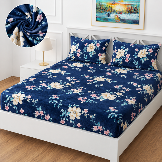 Premium Winter Double Bedsheet | Floral Printed Soft Bedsheet with 2 Pillow Covers