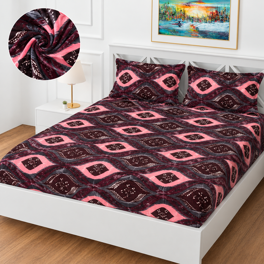 Premium Winter Double Bedsheet | Geometric Printed Soft Bedsheet with 2 Pillow Covers