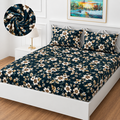 Premium Winter Double Bedsheet | Floral Printed Soft Bedsheet with 2 Pillow Covers