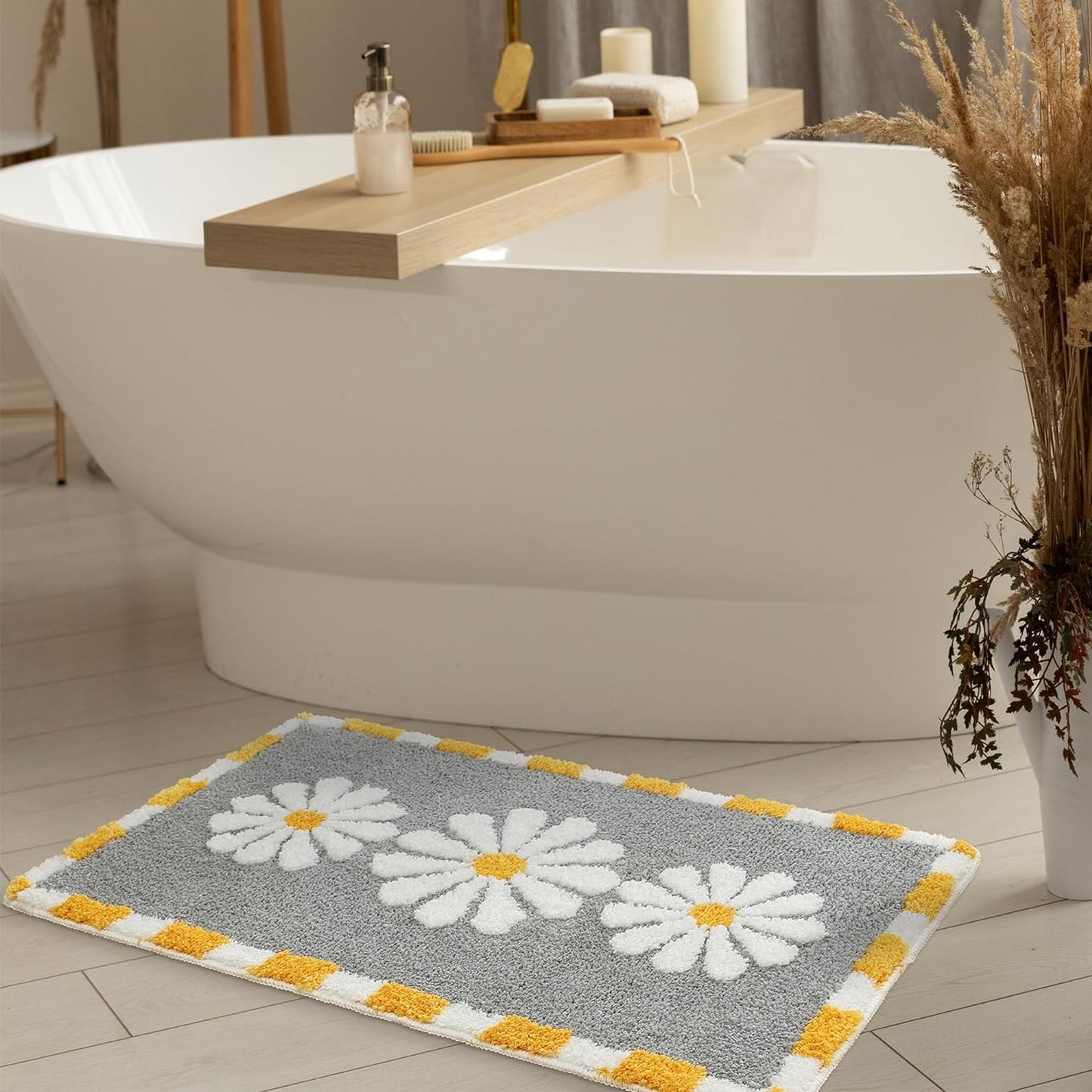 Grey Flower - Anti-Slip Microfibre Doormat (40x60 cm)