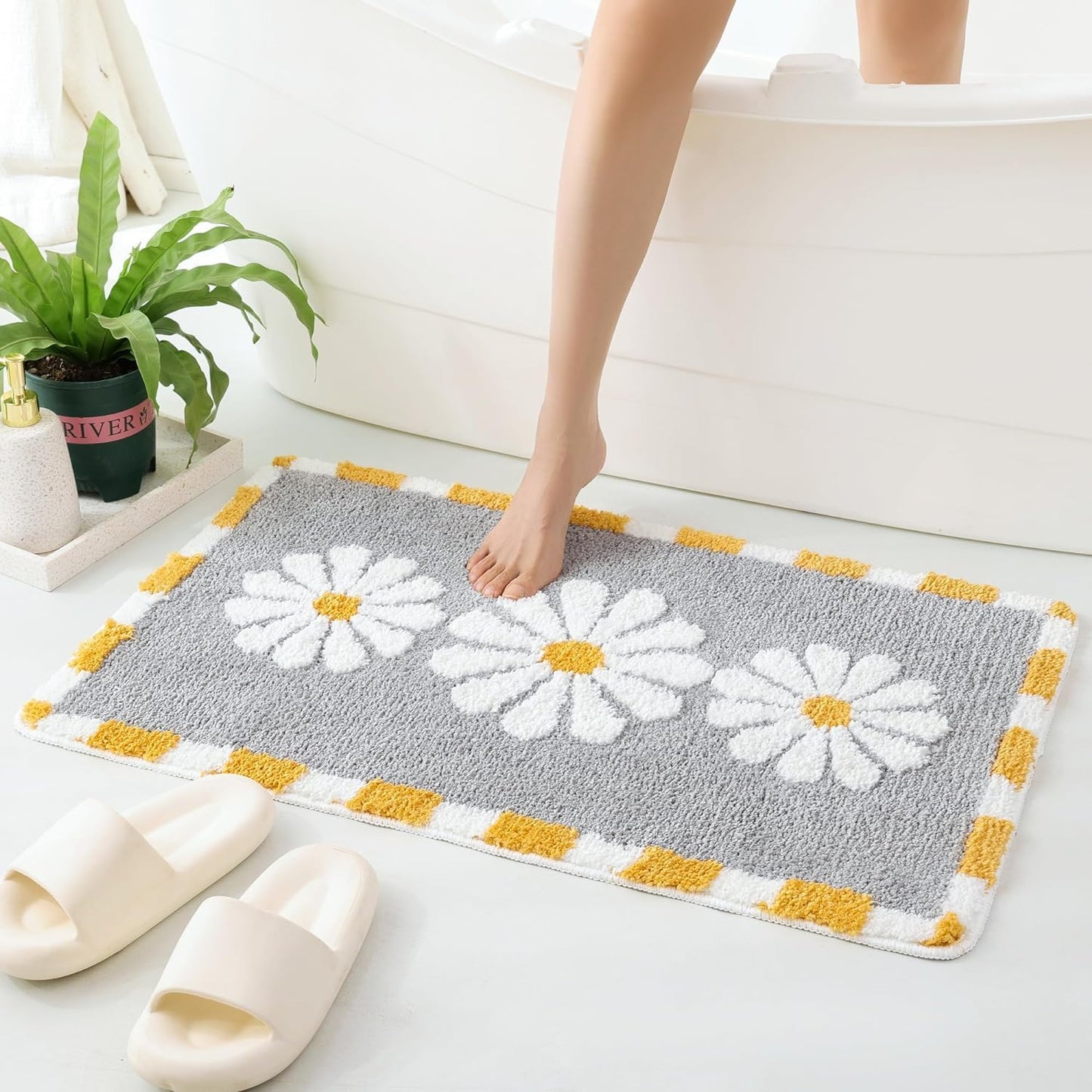 Grey Flower - Anti-Slip Microfibre Doormat (40x60 cm)