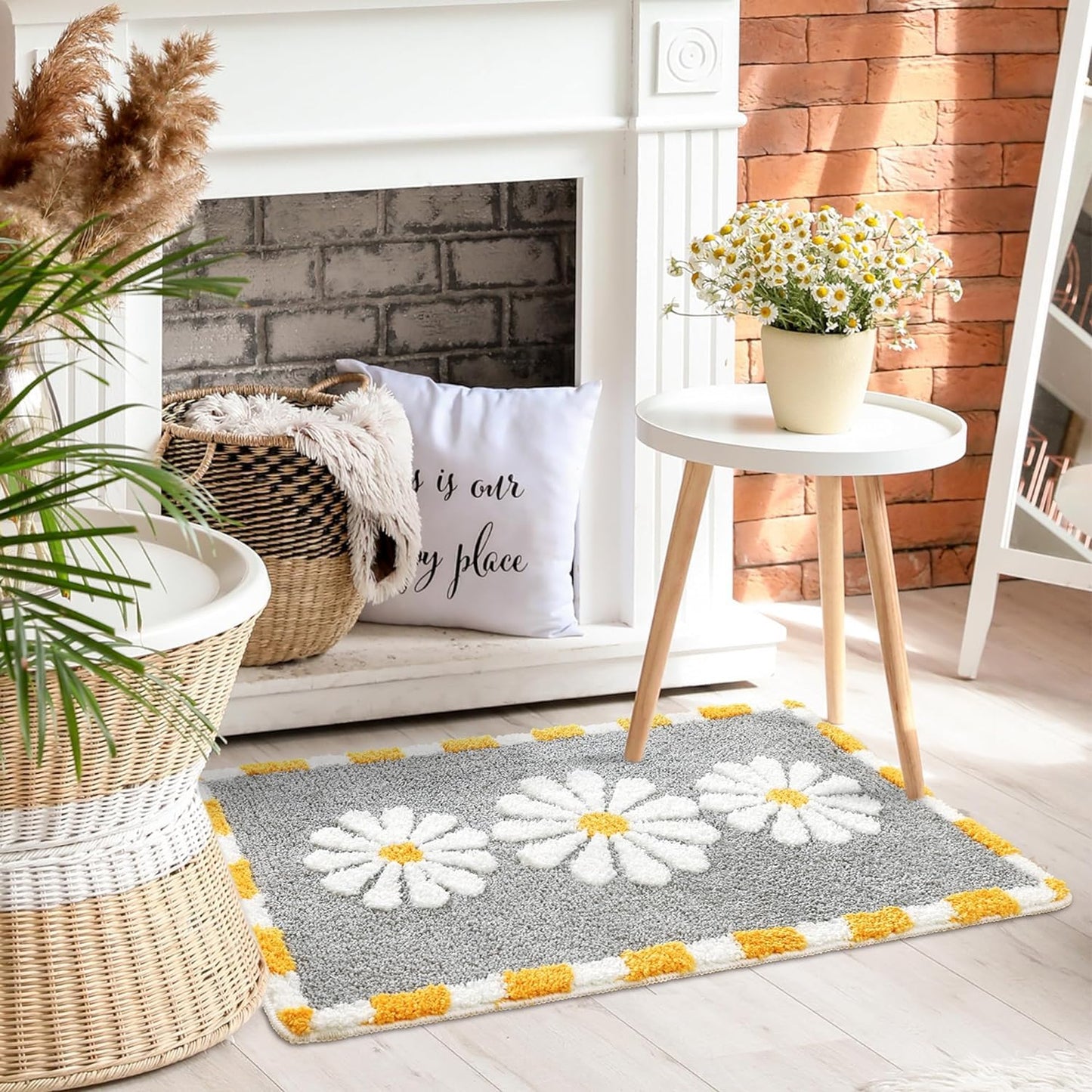 Grey Flower - Anti-Slip Microfibre Doormat (40x60 cm)