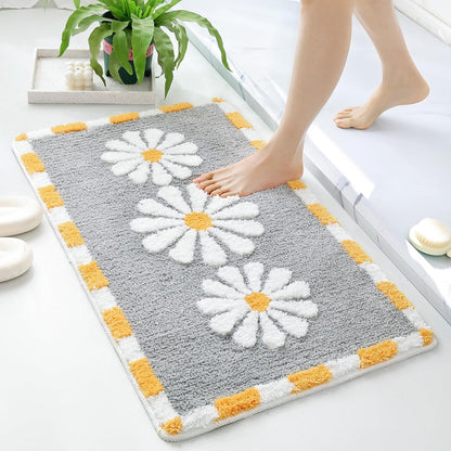 Grey Flower - Anti-Slip Microfibre Doormat (40x60 cm)