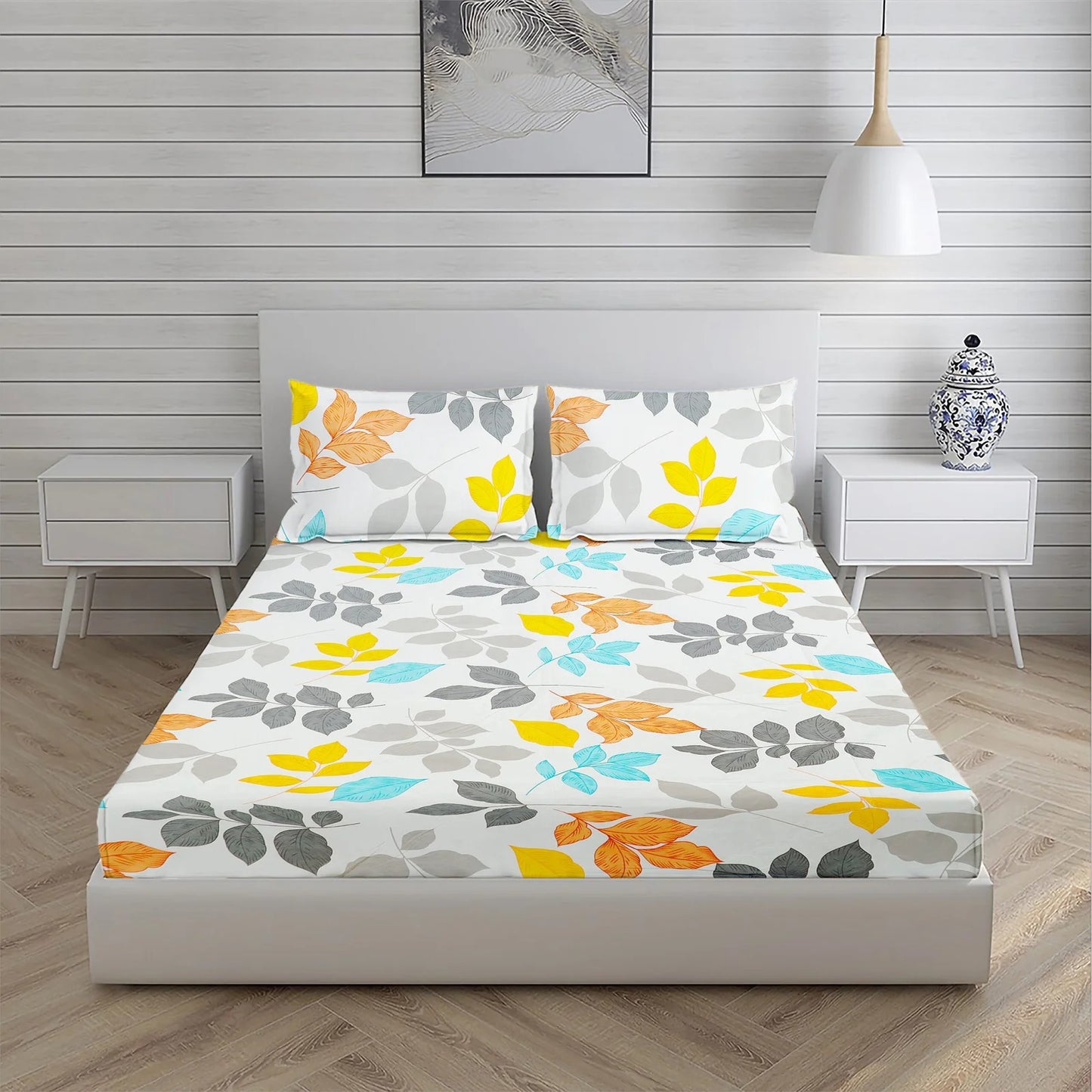 Premium Cotton Elastic Fitted King Size Bedsheet with 2 Pillow Covers (BOGO)
