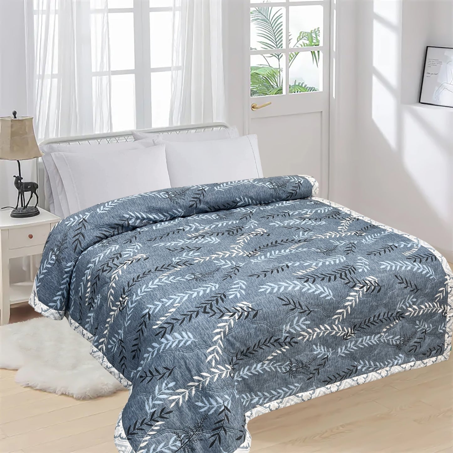 Grey Leaves 180 GSM AC Room Reversible Double Bed Comforter
