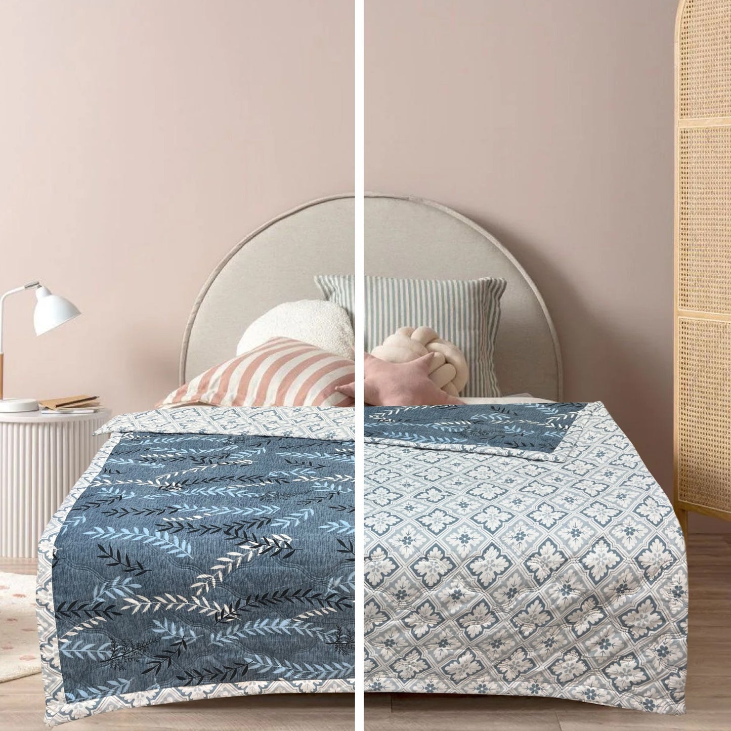 Grey Leaves 180 GSM AC Room Reversible Double Bed Comforter