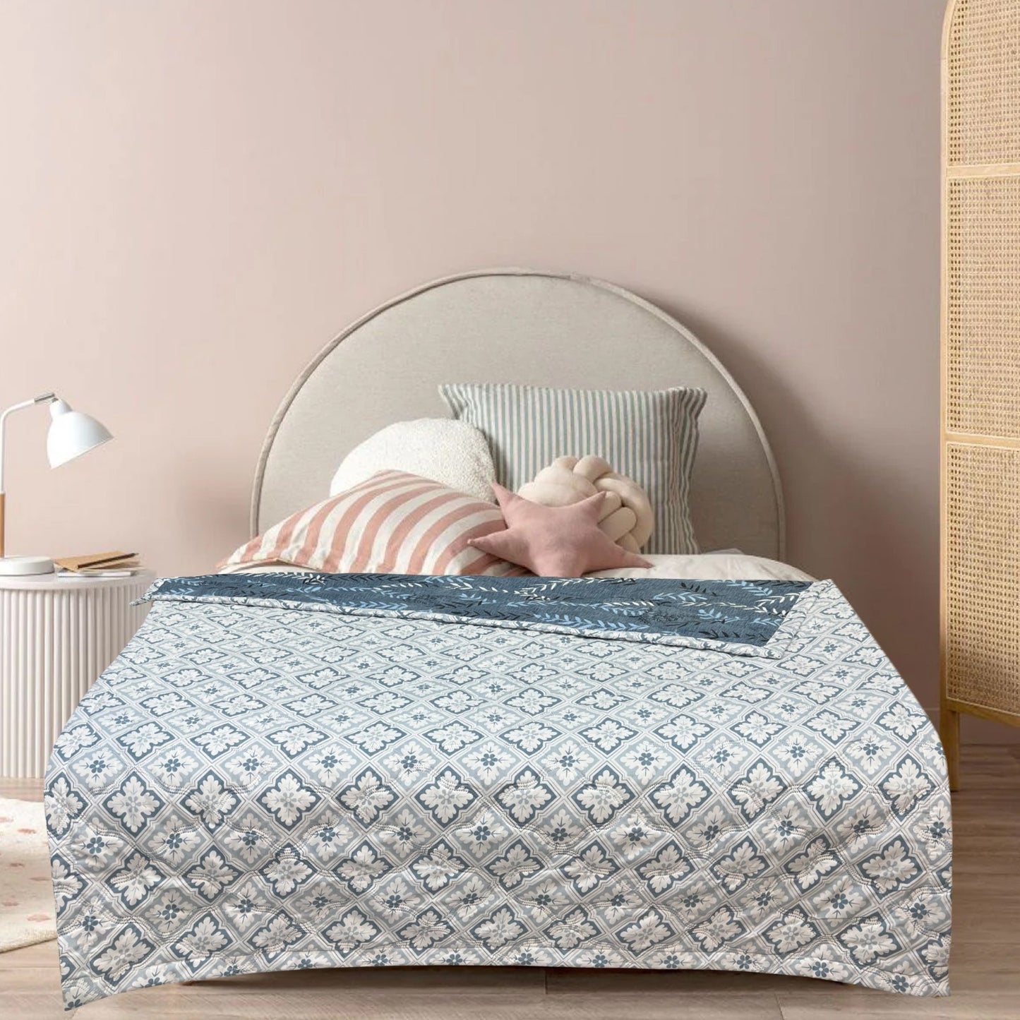 Grey Leaves 180 GSM AC Room Reversible Double Bed Comforter