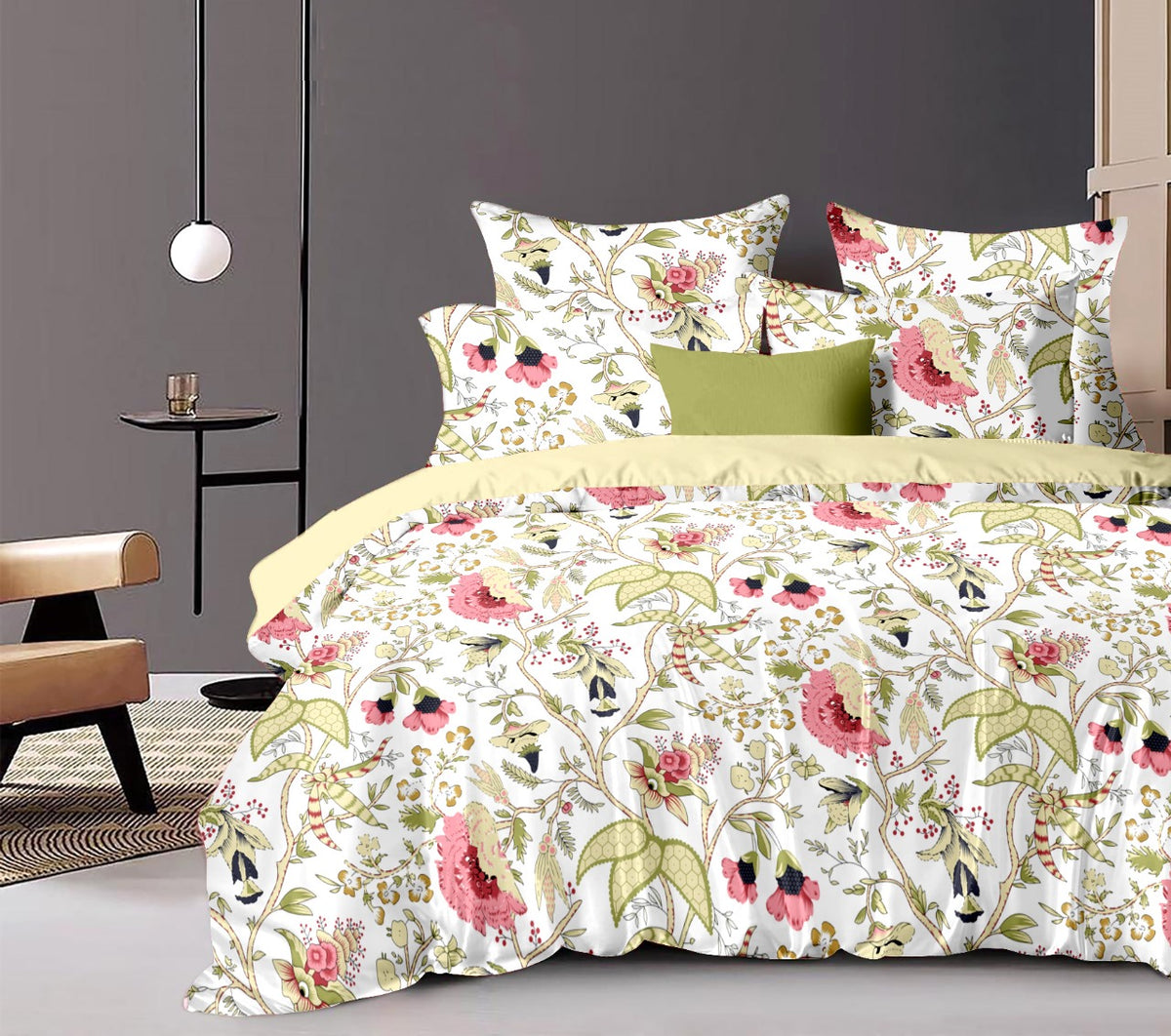 Cotton Elastic Fitted King Bedsheet with 2 Pillow Covers