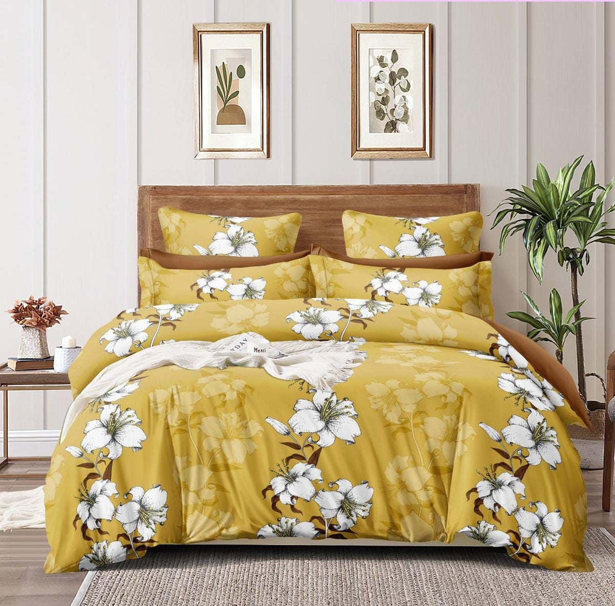 Mustard Blossom – 210 TC Cotton Blend Bedsheet | King Size (BUY 1 GET 1 FREE)