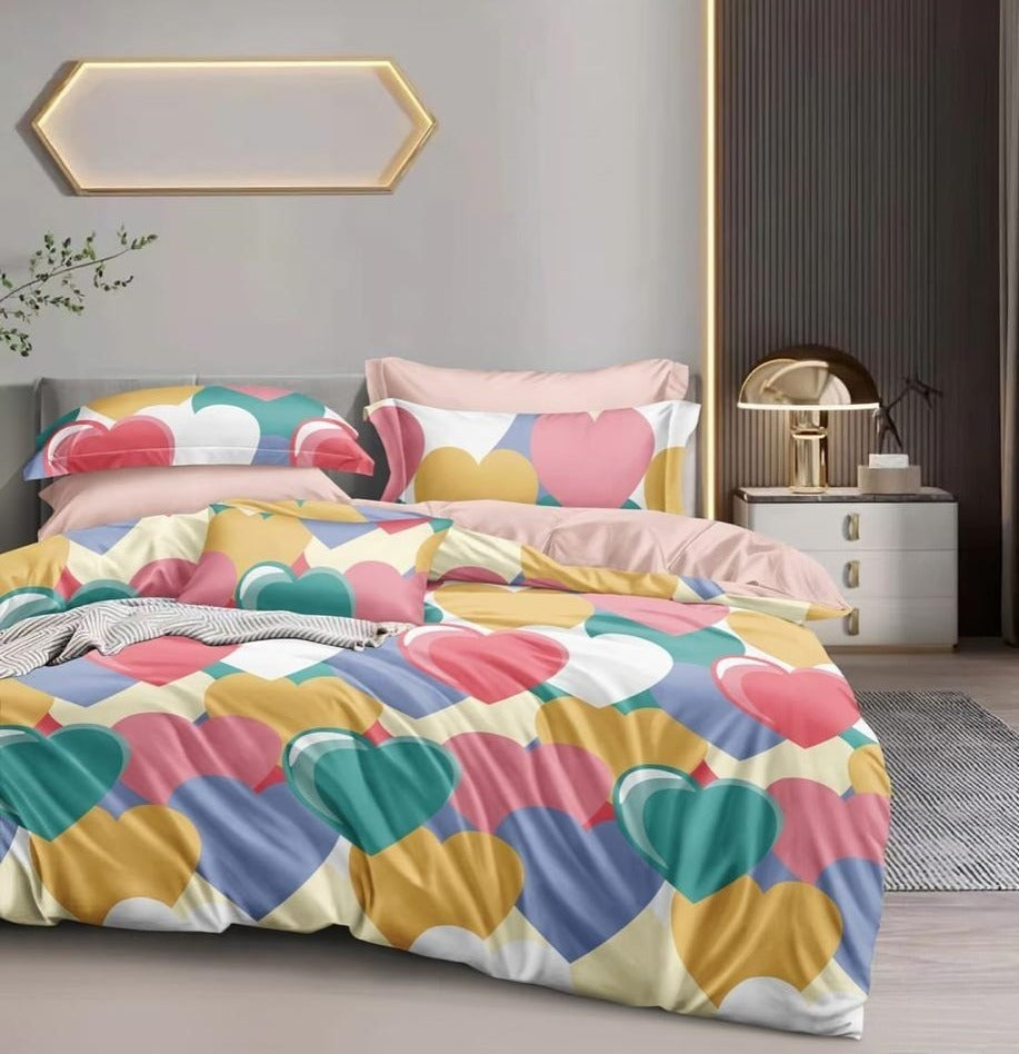 Heart Harmony – 210 TC Cotton Blend Bedsheet | King Size (BUY 1 GET 1 FREE)