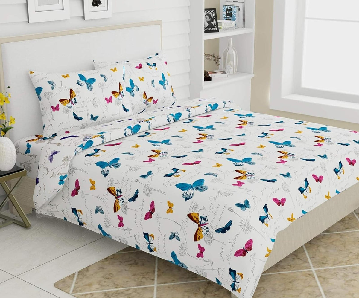 Cotton Elastic Fitted King Bedsheet with 2 Pillow Covers