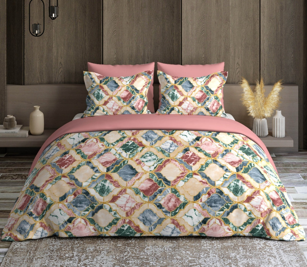 Cotton Elastic Fitted King Bedsheet with 2 Pillow Covers