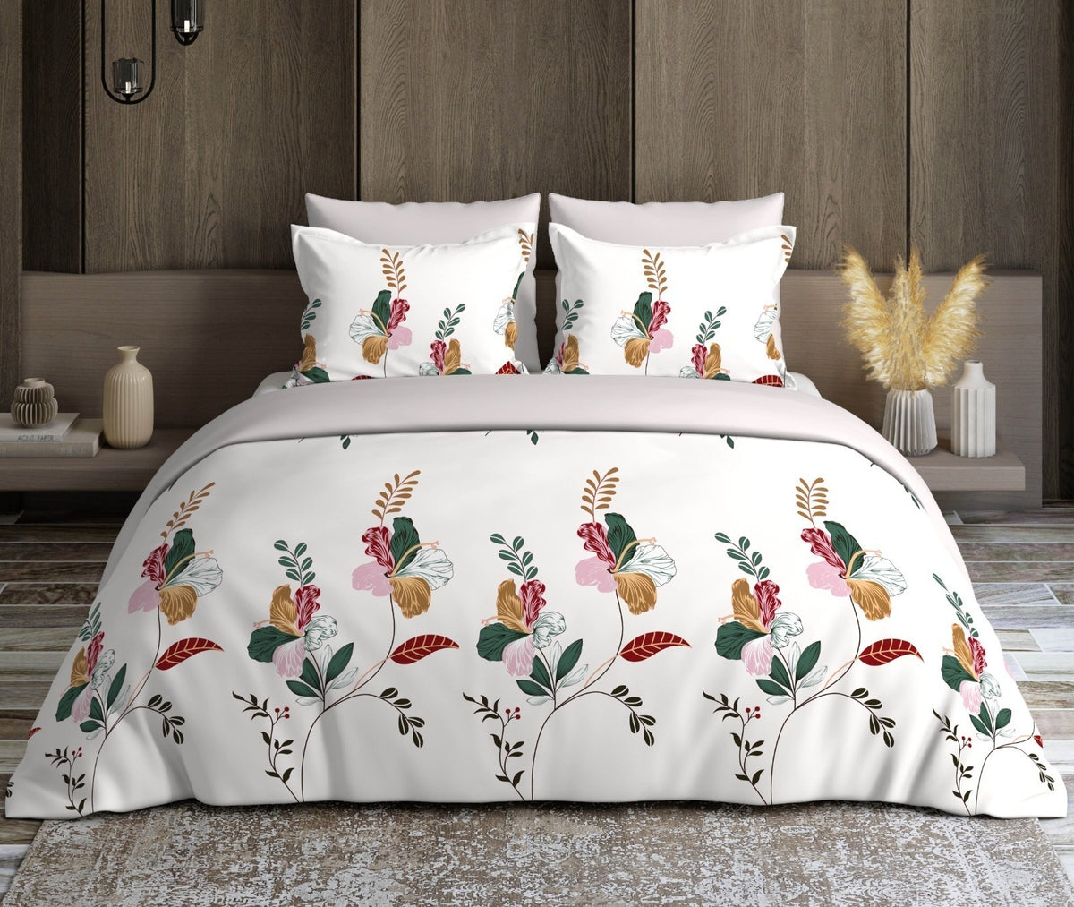 Cotton Blend Elastic Fitted King Bedsheet with 2 Pillow Covers