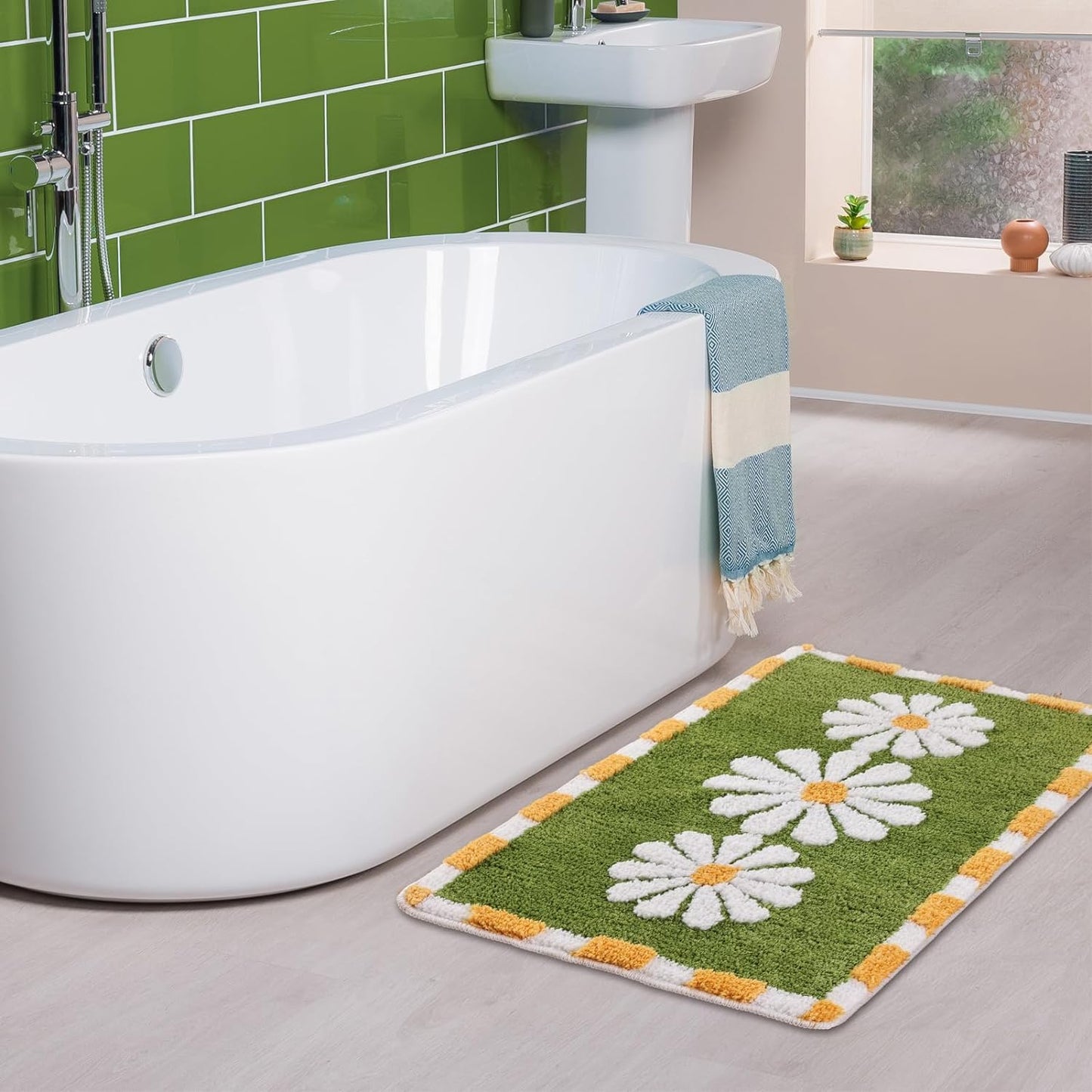White Flower - Anti-Slip Microfibre Doormat (40x60 cm)