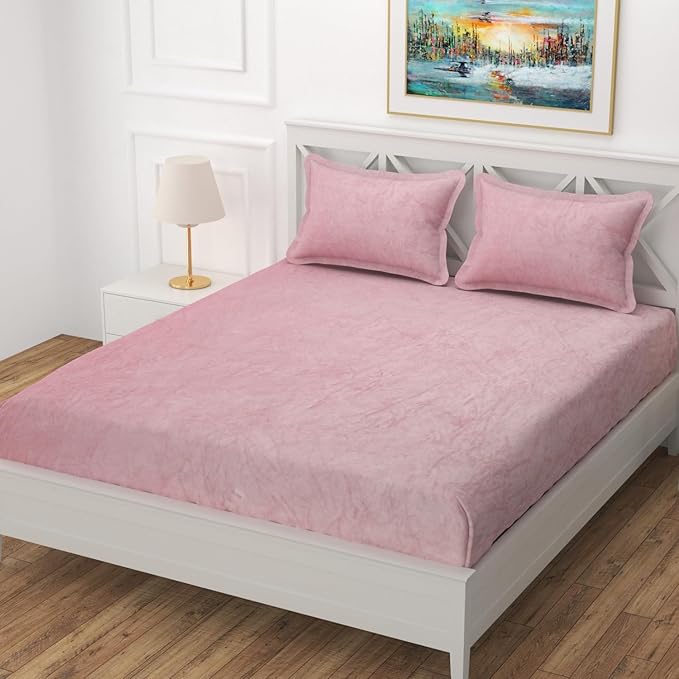 Winter Solid Elastic Fitted King Bedsheet with 2 Pillow Covers