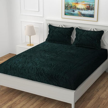 Winter Solid Elastic Fitted King Bedsheet with 2 Pillow Covers